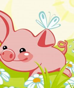 Cartoon Pig And Daisies paint by number