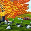 Cows Fall Scene Farm Art paint by number