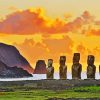 Easter Island Moai Statues At Sunset paint by number