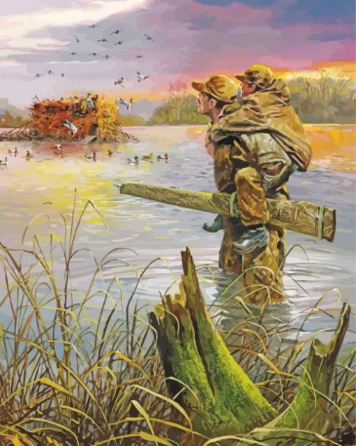Father And Son Duck Hunters paint by number
