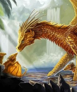 Golden Dragon Mom And Babies paint by number