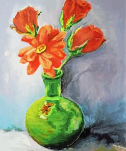 Green Vase Of Red Flowers paint by number