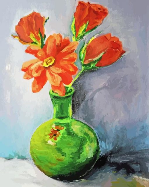 Green Vase Of Red Flowers paint by number