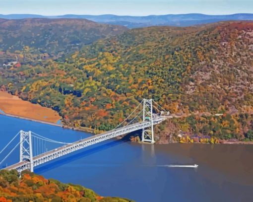 Hudson River Bridge Landscape paint by number