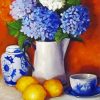Hydrangeas Vase With Lemons paint by number