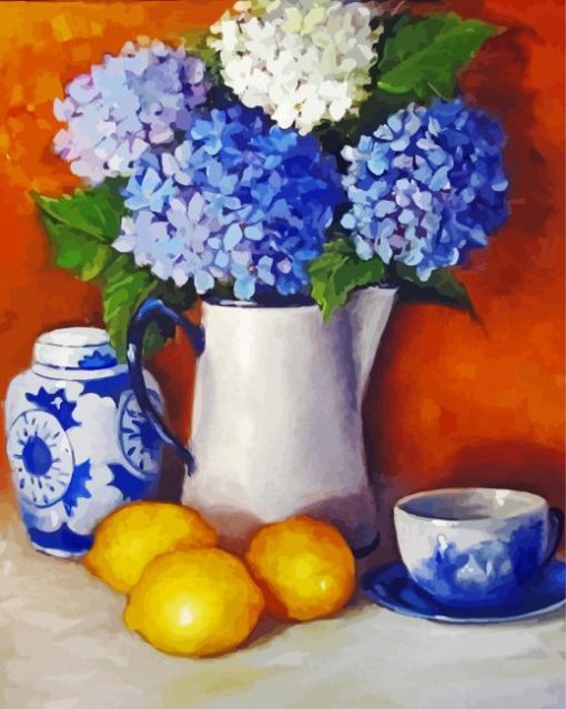 Hydrangeas Vase With Lemons paint by number