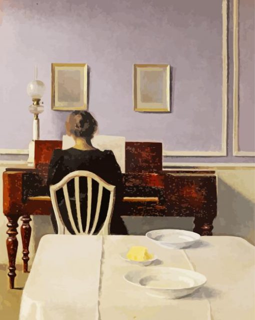 Interior With Woman At Piano By Vilhelm Hammershoi paint by number