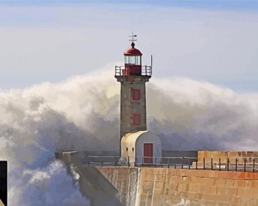 Lighthouse Storm At Sea paint by number