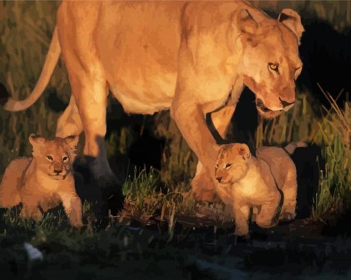 Lioness And Baby Cubs paint by number