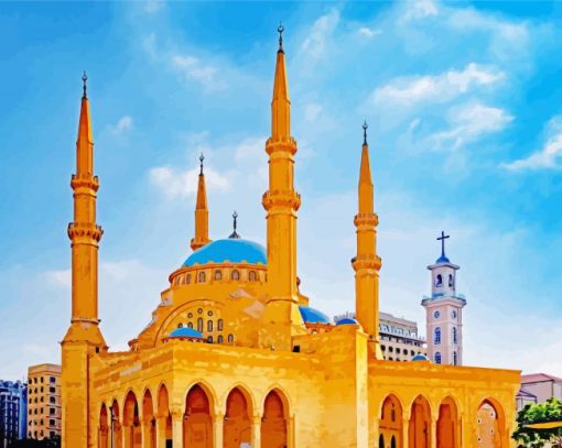 Mohamed Al Amin Mosque And St Elias Greek Church In Lebanon paint by number