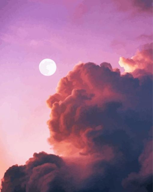 Moon And Clouds In A Pink Sky paint by number