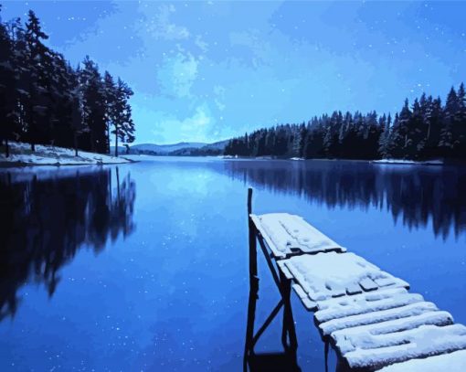 Night Lake Pier paint by number