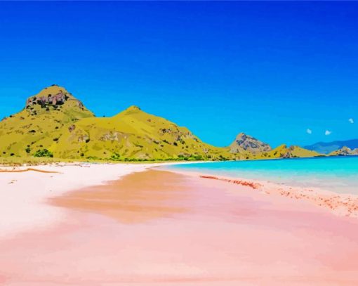 Pink Sand Beach Indonesia paint by number