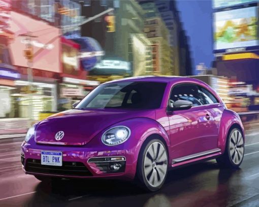 Purple Volkswagen Beetle On Road paint by number
