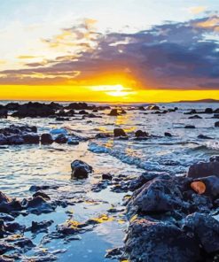 Rocky Ocean Sunset paint by number