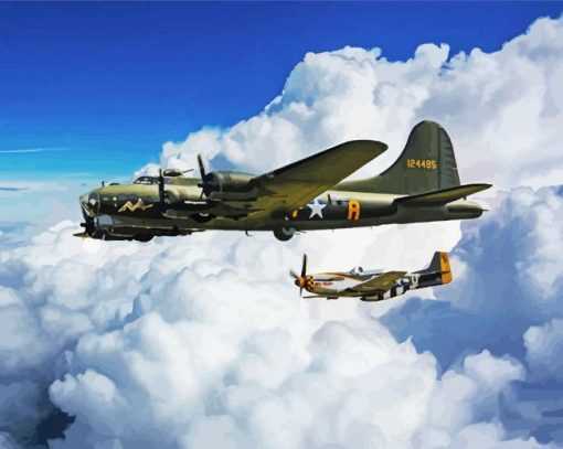 Sally B 17 And P51 Mustang paint by number