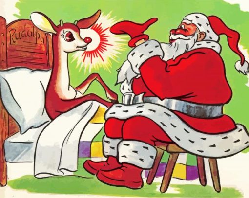 Santa With Rudolph paint by number