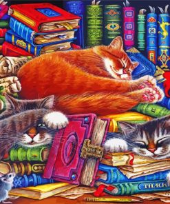 Sleepy Cats In Bookshelves paint by number