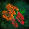 Sunflower And Rose Flowers Art paint by number