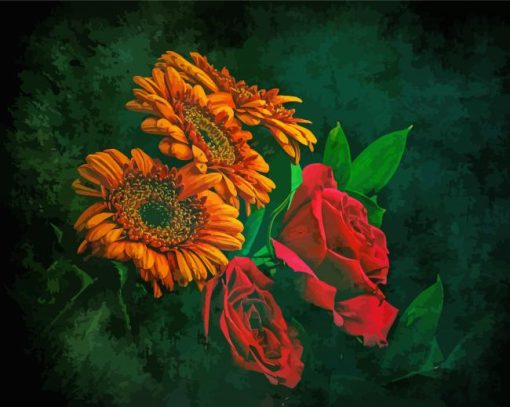 Sunflower And Rose Flowers Art paint by number