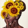 Sunflowers On Black Woman paint by number