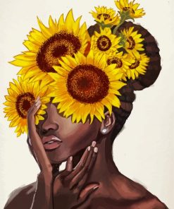 Sunflowers On Black Woman paint by number