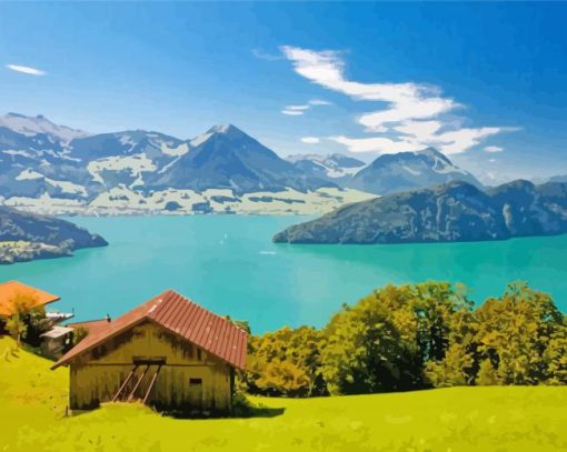 Switzerland Lake Nature paint by number
