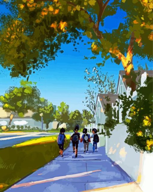 Walking To School Art paint by number