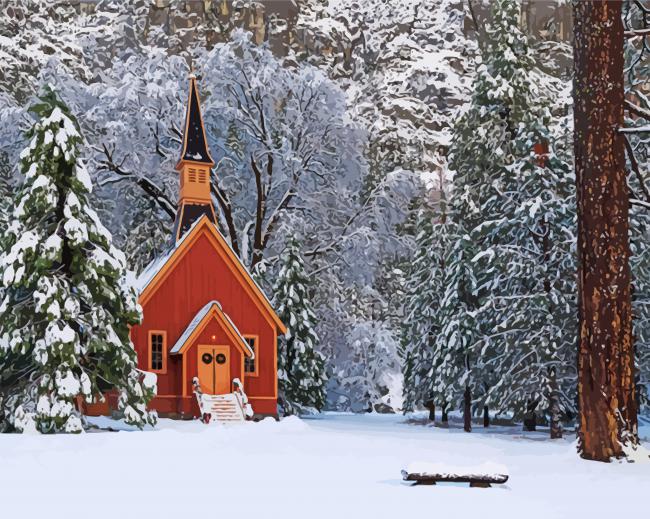 Winter Church paint by number