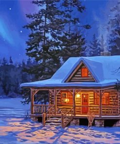 Winter Cabin In The Forest paint by number
