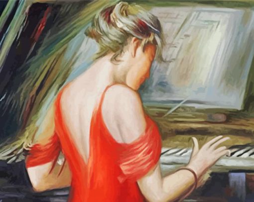 Aesthetic Lady Playing Piano paint by number