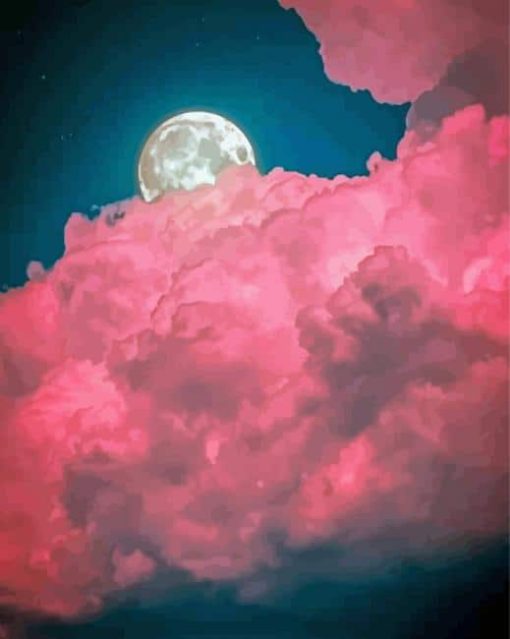 Aesthetic Pink Cloud And Moon paint by number