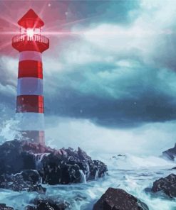 Aesthetis Light House And Storm paint by number