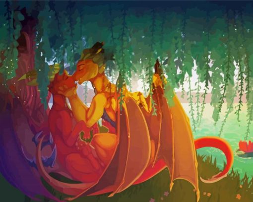 Dragons Lovers Under Willow Tree Art paint by number