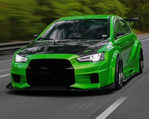 Green Mitsubishi Evo paint by number