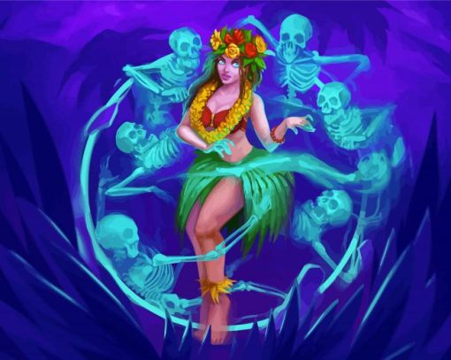 Hawaiian Dancer With Skulls paint by number