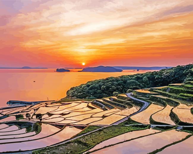 Rice Field Sunset Nagasaki paint by number