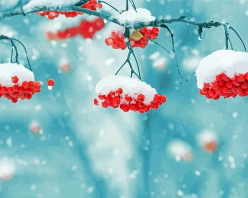 Snow On Berries Fruit Tree paint by number