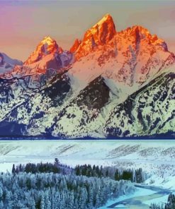 Snowy Teton Mountains paint by number