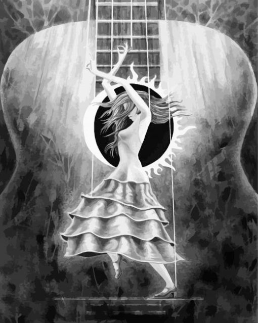 Black And White Flamenco Guitar And Dancer paint by number