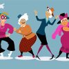 Cartoon Old Ladies Dancing paint by number