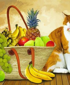 Cat And Fruits In Basket paint by number