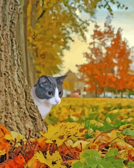 Cat And Leaves paint by number