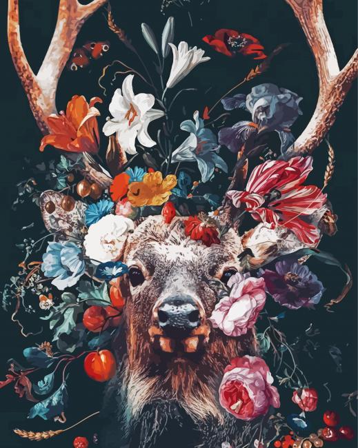 Deer Head Floral paint by number