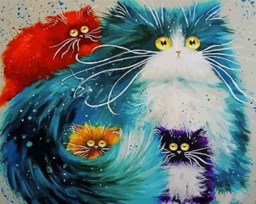Four Colorful Cats paint by number