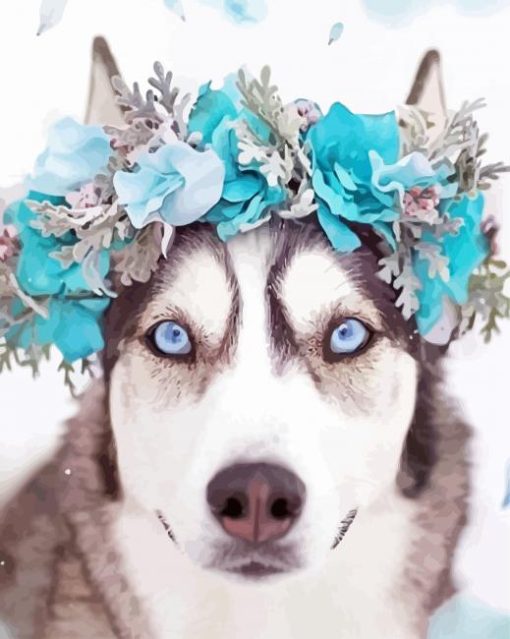 Husky With Flowers Crown paint by number