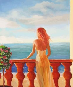 Lady In White On Balcony Art paint by number