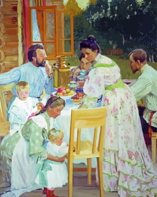 On The Terrace By Boris Kustodiev paint by number