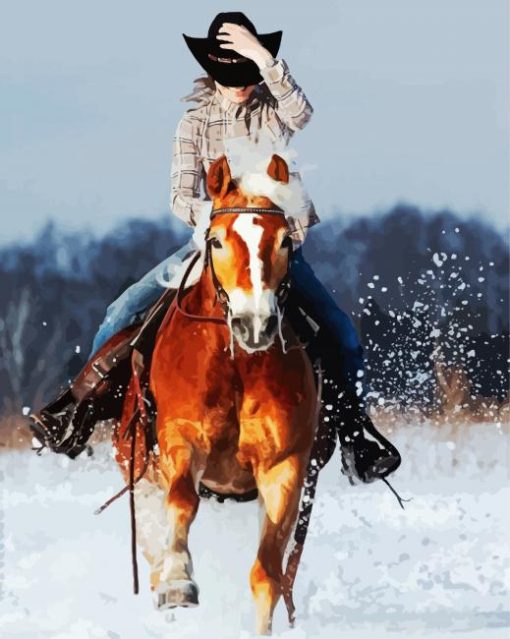 Riding Horse In Snow paint by number