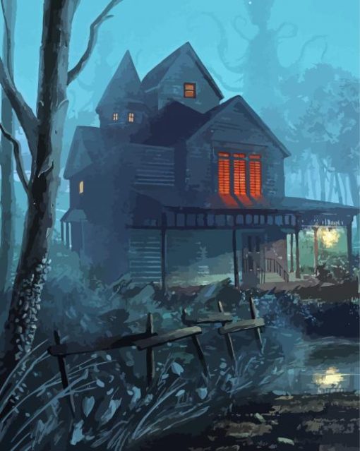 Scary Forest Dark Cottage paint by number
